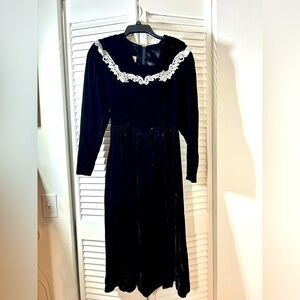 Gunne Sax Jessica McClintock Vintage Prairie Whimsygoth Black Velvet Dress Sz 5